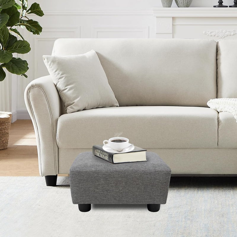 CAROLMADE Pouf صغير مع أرجل تحت المكتب لراحة القدمين لغرفة المعيشة وغرفة النوم والمكتب، لون كتان رمادي - Image 2
